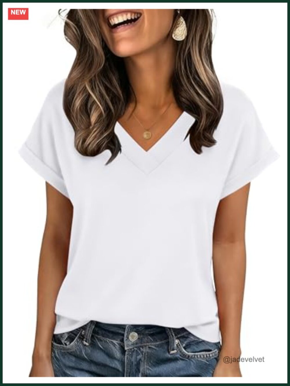 Womens Summer Top Rolled Short Sleeve V-Neck Blouse